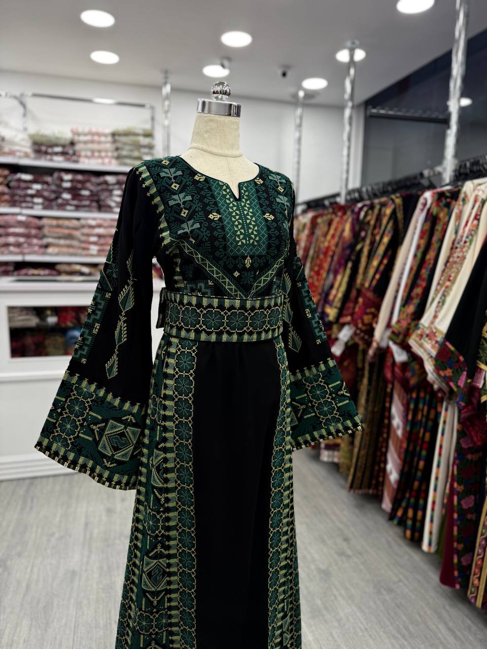 New Black with Green Tatreez Tradtional Falahi thobe