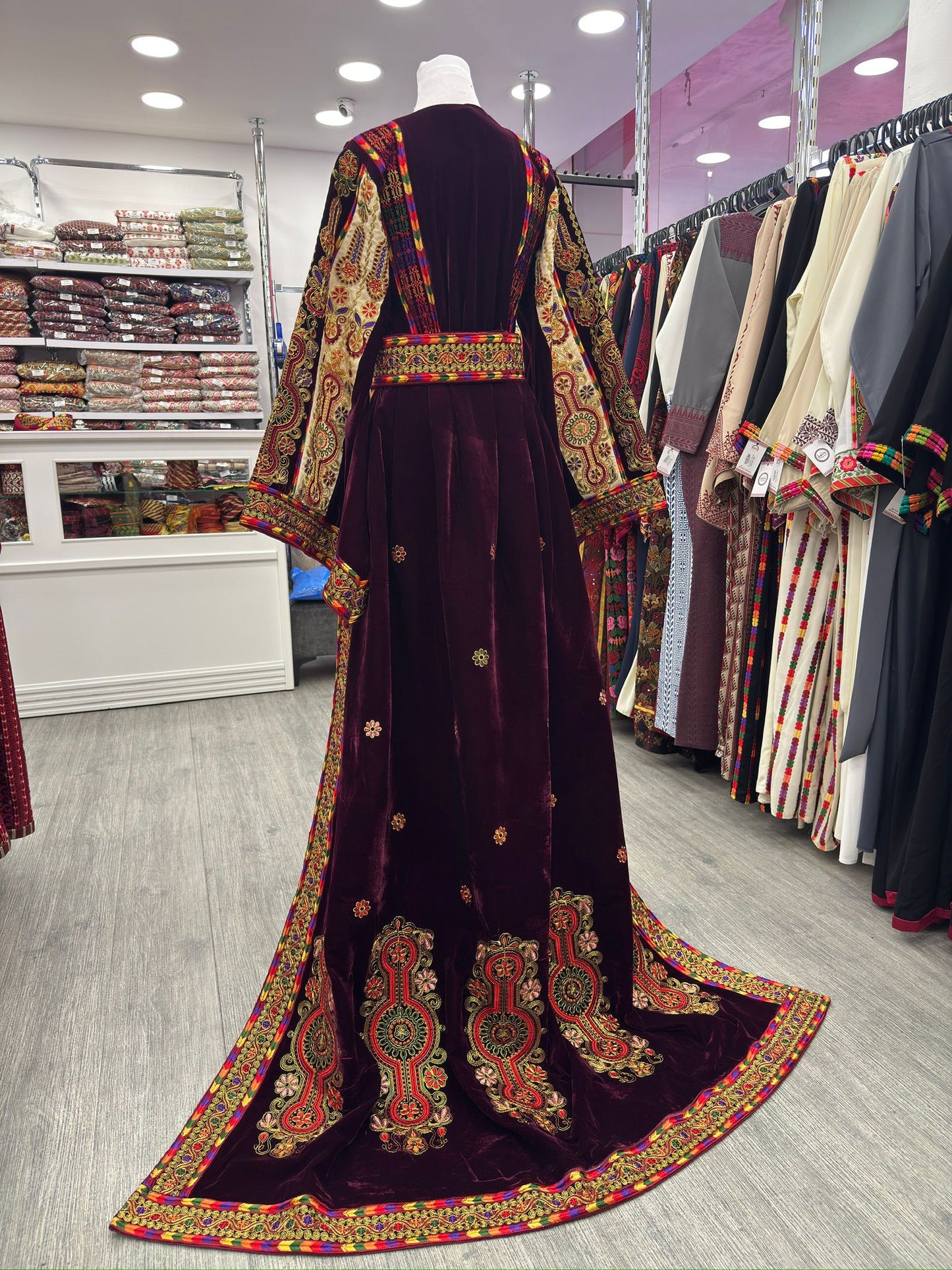 New Burgundy Bridal Malaka Thobe with Tail