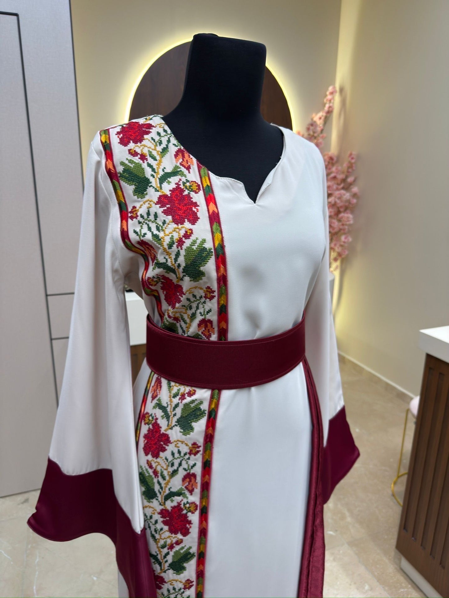 Exclusive Burgundy floral Tatreez Simple Thobe