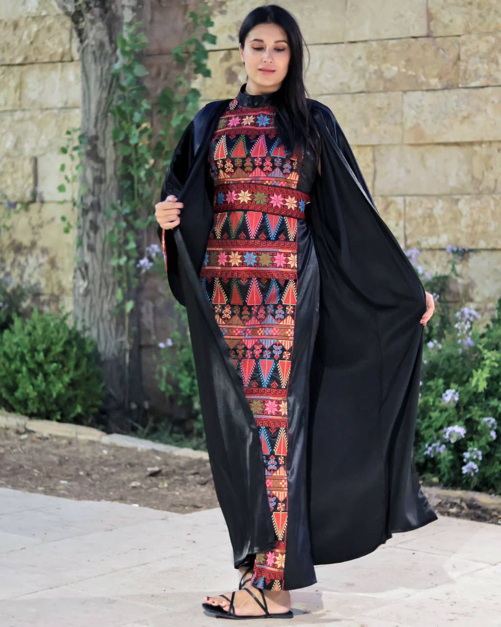 Modern satin embroidered Bisht