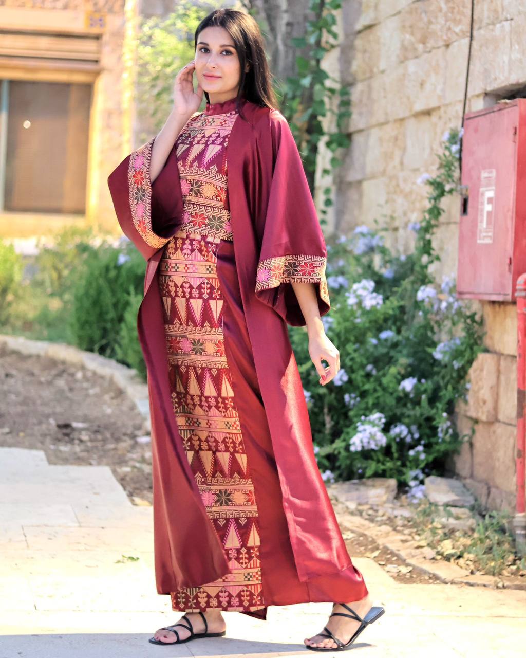 Modern satin embroidered Bisht