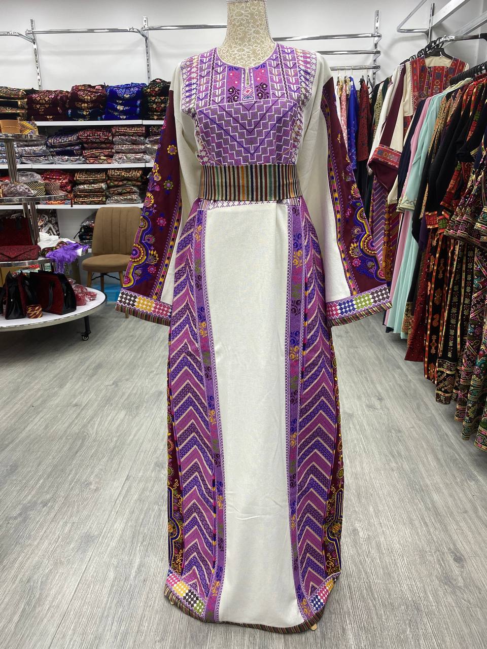 White Etameen thoube with uniqe pink side embroidrey