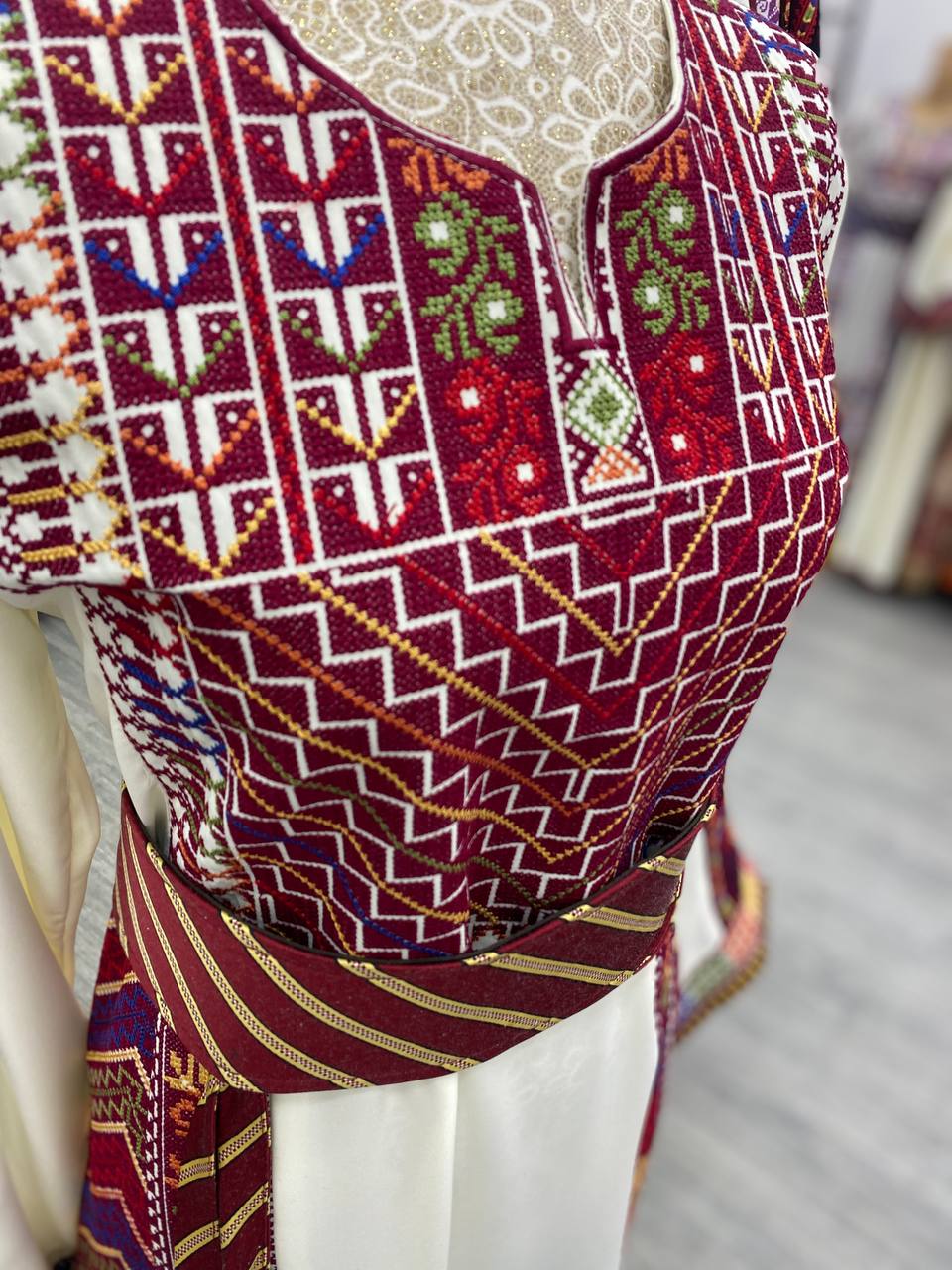 New white Thobe with Traditional Red colors