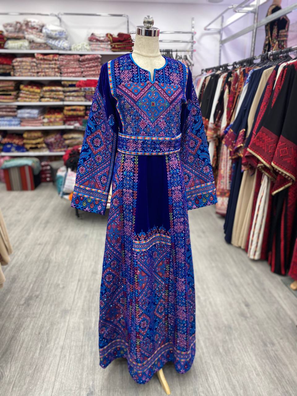 Fully Embroidered Velvet Thobe with Tail