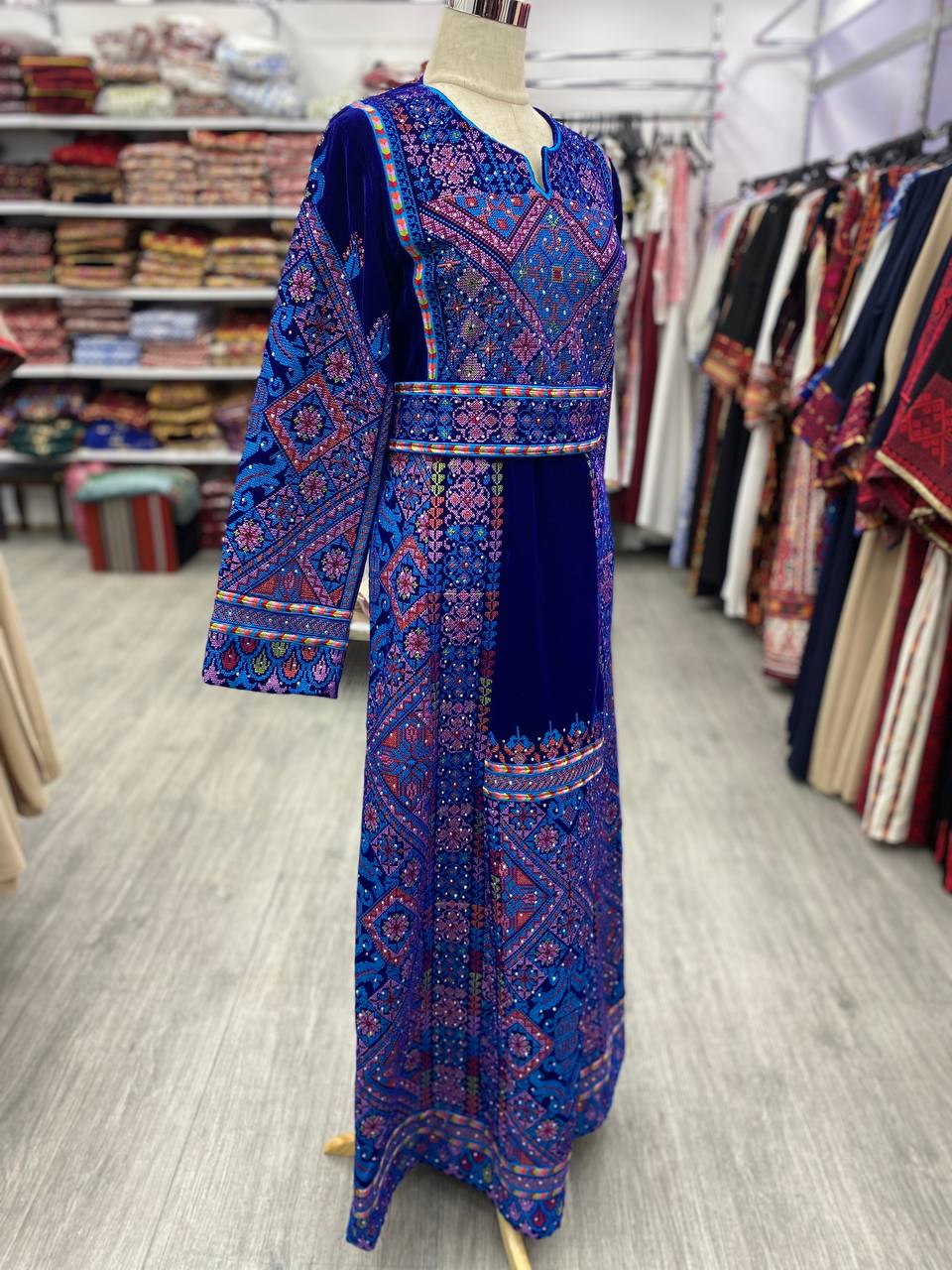 Fully Embroidered Velvet Thobe with Tail