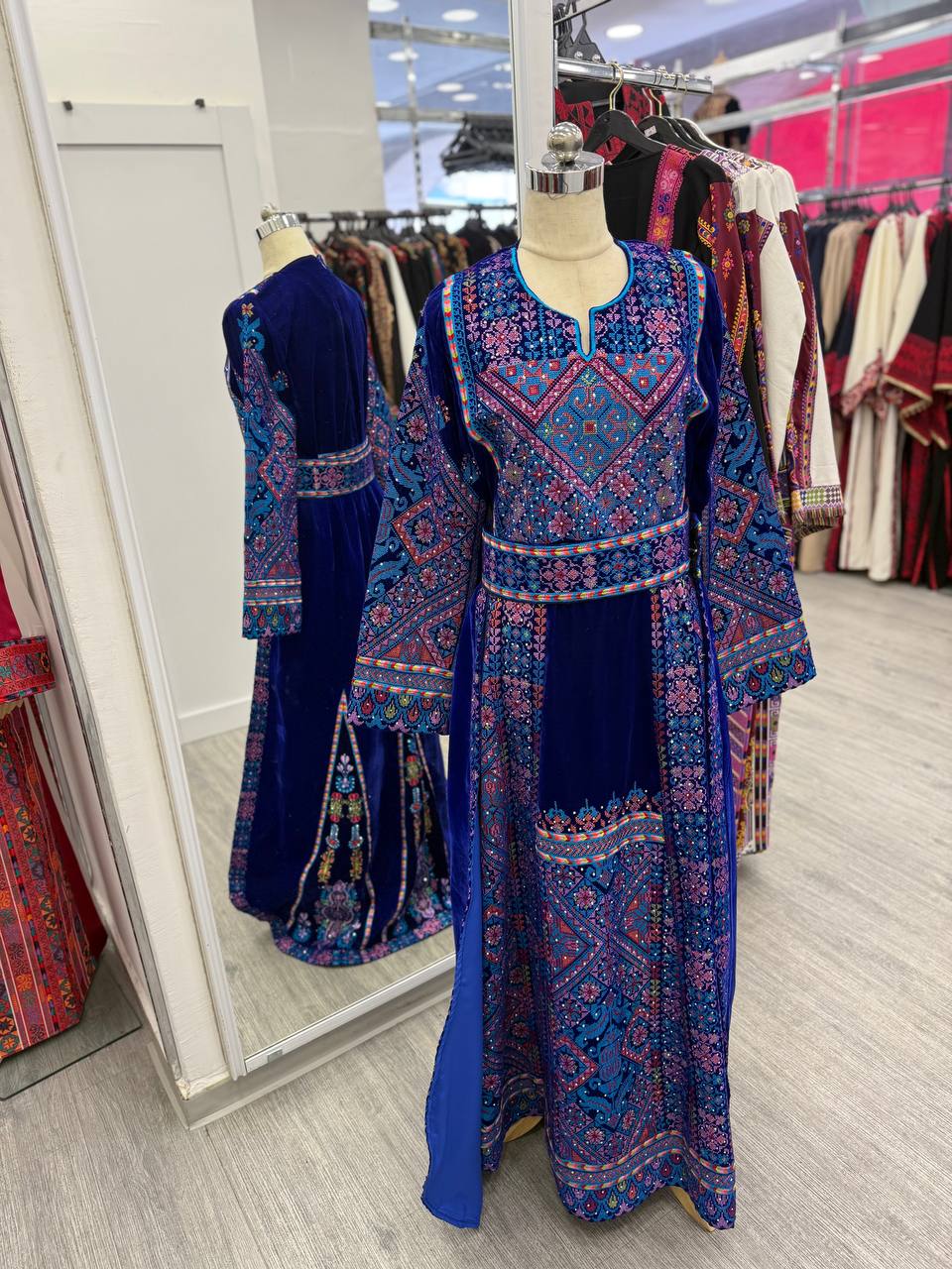 Fully Embroidered Velvet Thobe with Tail