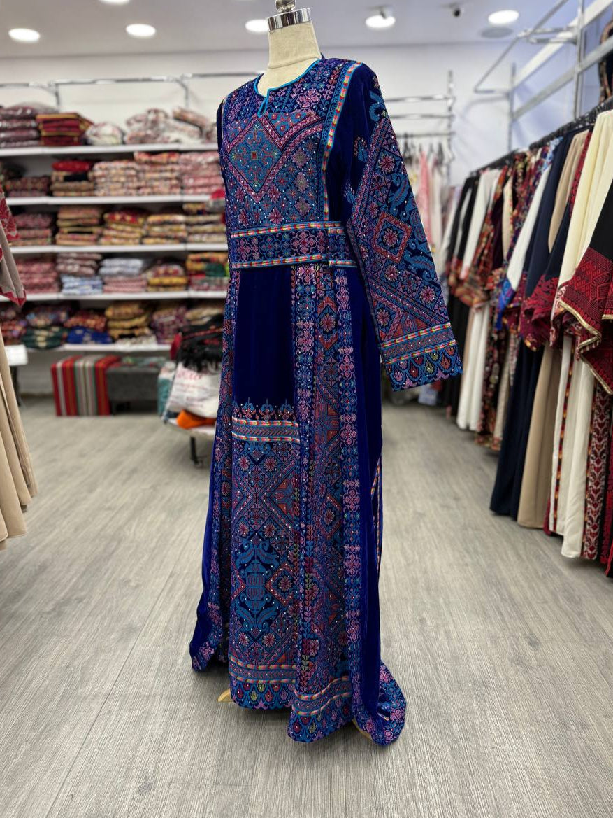 Fully Embroidered Velvet Thobe with Tail