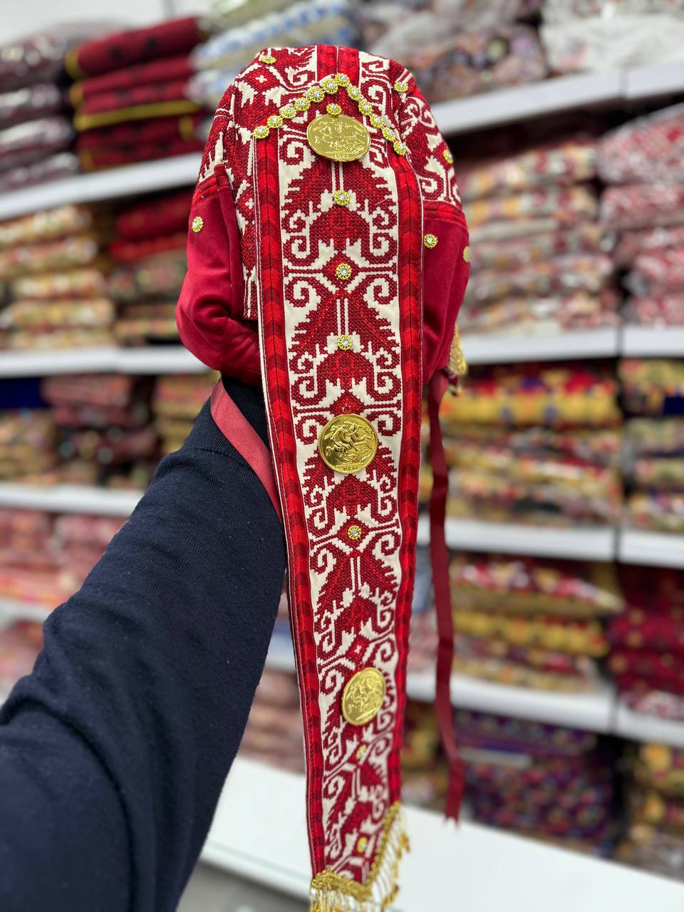 Traditional Beige with Burgundy Embroidery Wakah