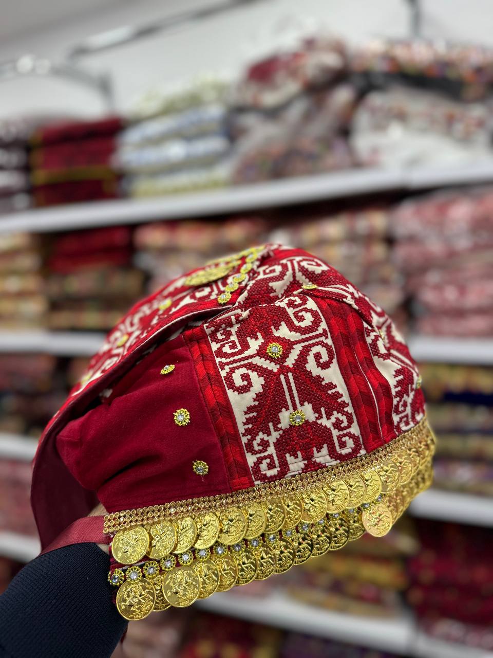 Traditional Beige with Burgundy Embroidery Wakah