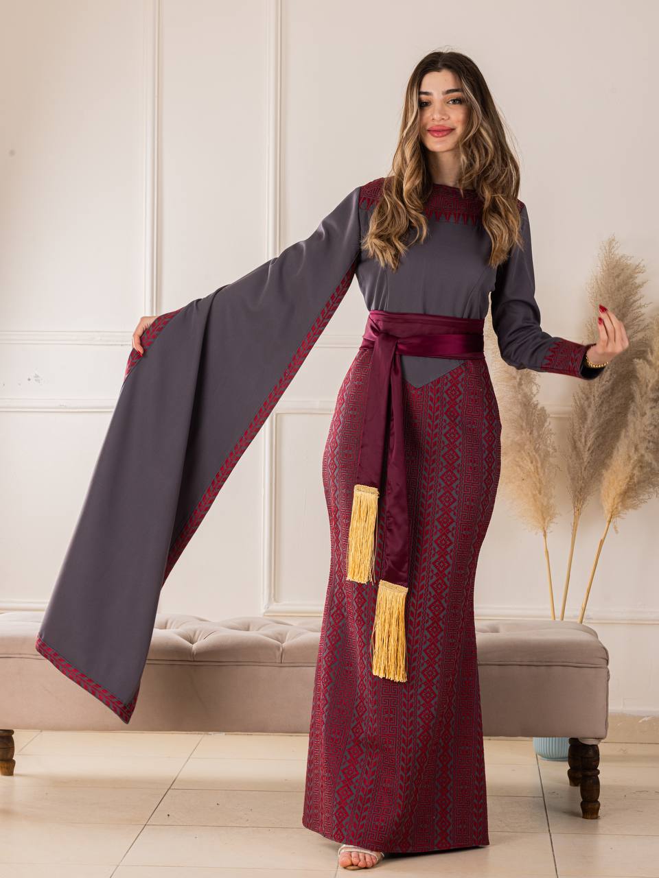 tatreez dress modern Palestinian Tatreez White Maxi Dress - Embroidered Modern Thobe