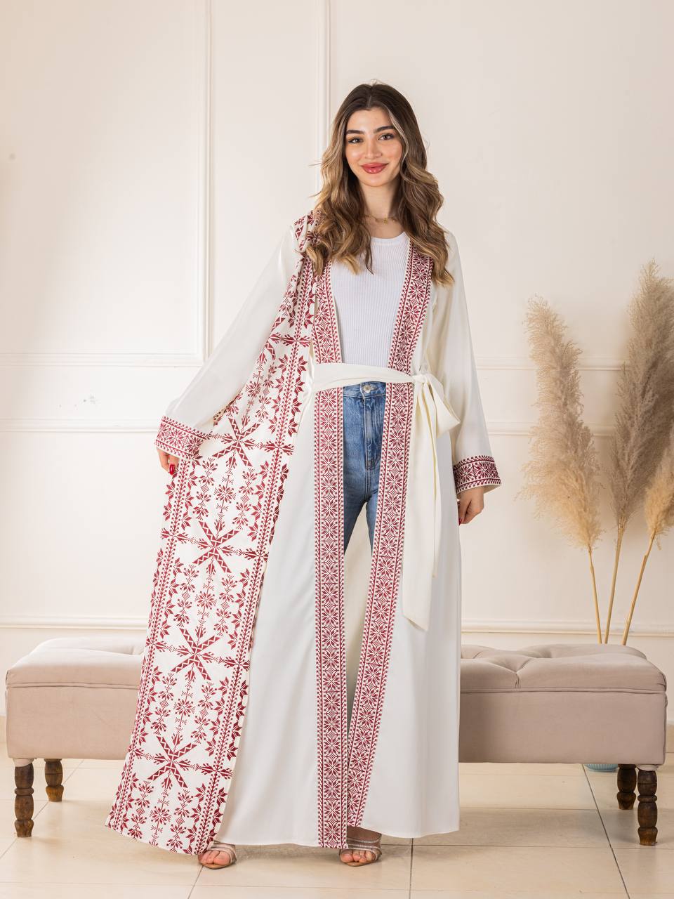 Simple Tatreez Satin open Abaya
