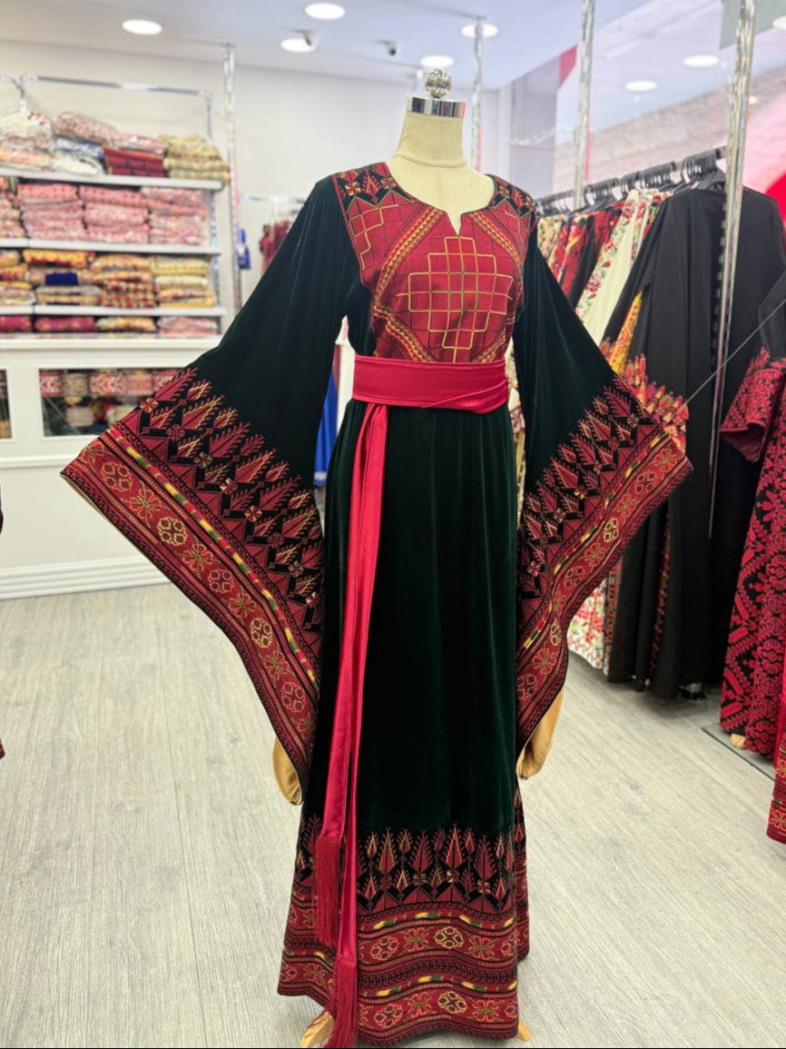 Green Long Sleeves Velvet Thobe