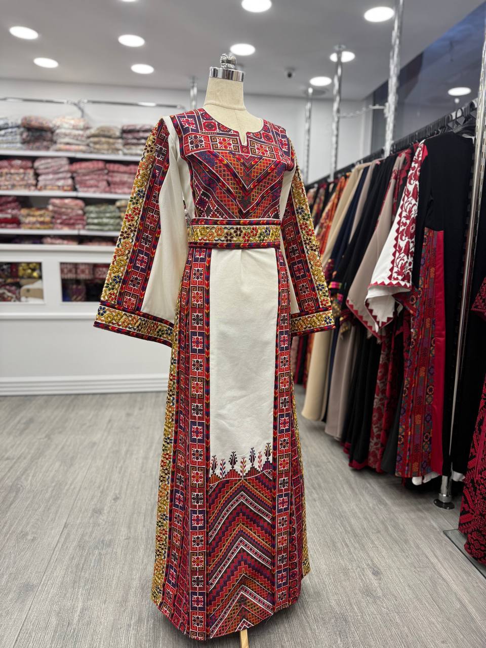 New White Etamin Heavy Embroidered thobe