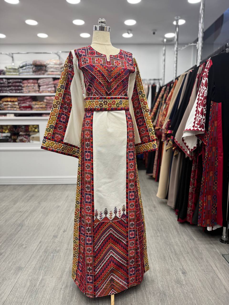 New White Etamin Heavy Embroidered thobe