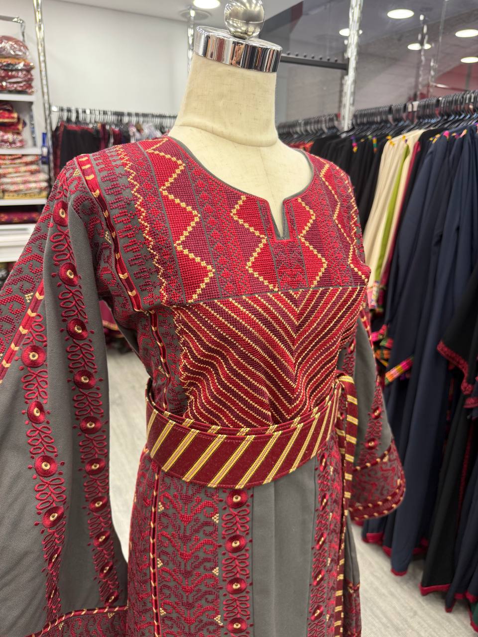 New Gray Heavy Embroidried Etameen Thobe