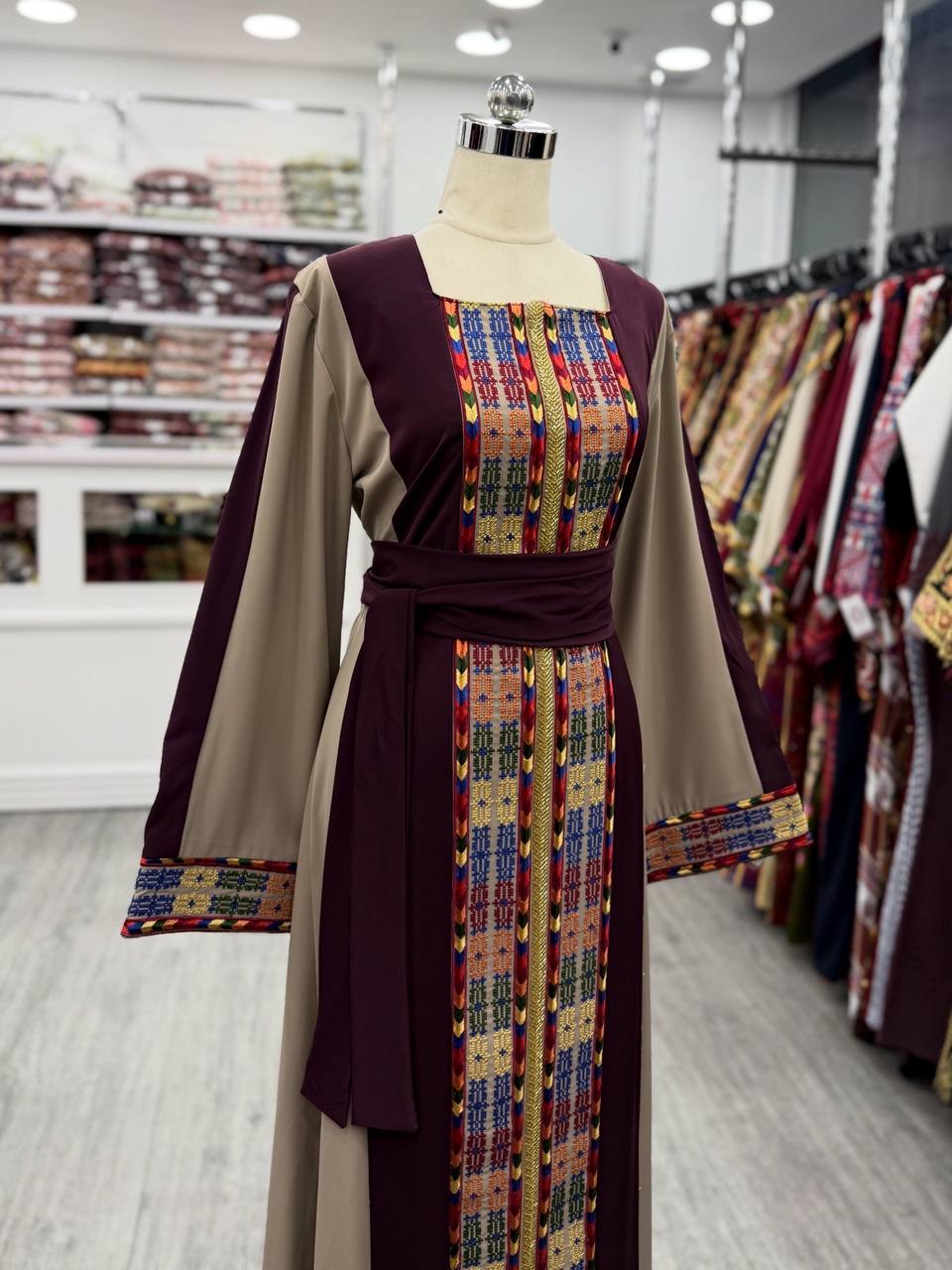 New Beige Simple Tatreez with kharaz dress