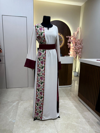Exclusive Burgundy floral Tatreez Simple Thobe