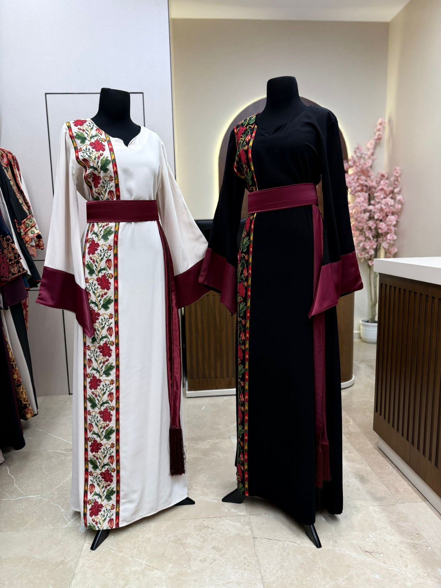 Exclusive Burgundy floral Tatreez Simple Thobe
