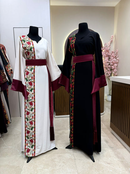 Exclusive Burgundy floral Tatreez Simple Thobe