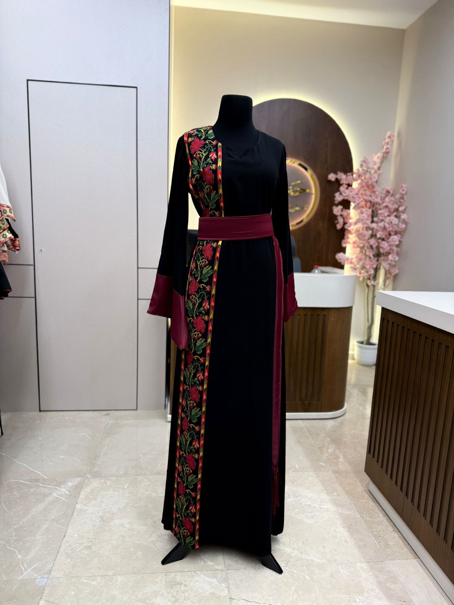 Exclusive Burgundy floral Tatreez Simple Thobe