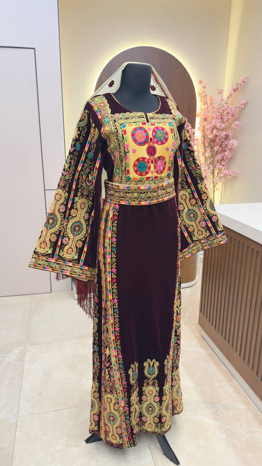 Burgundy Velevt Malaka Ksaab Thobe