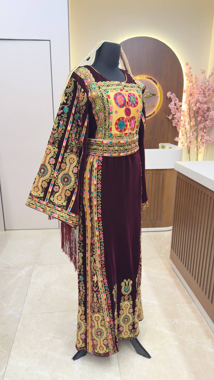 Burgundy Velevt Malaka Ksaab Thobe