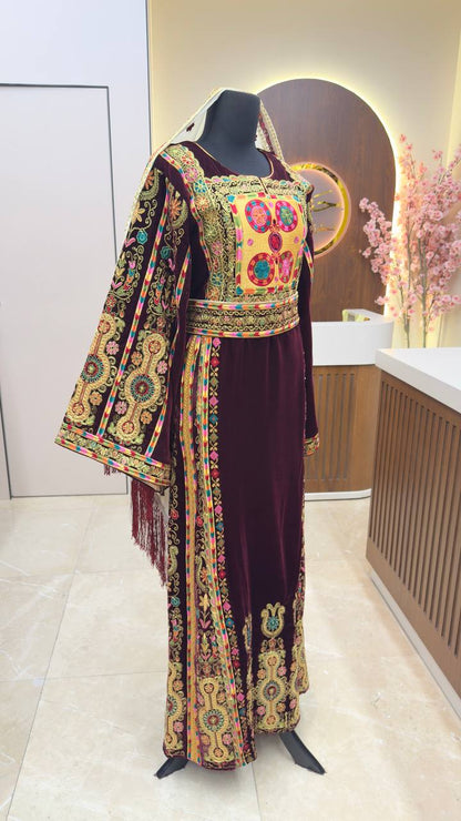 Burgundy Velevt Malaka Ksaab Thobe