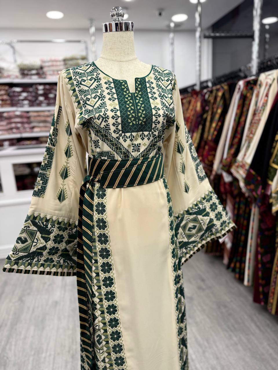 New Beige With green Tatreez Thobe