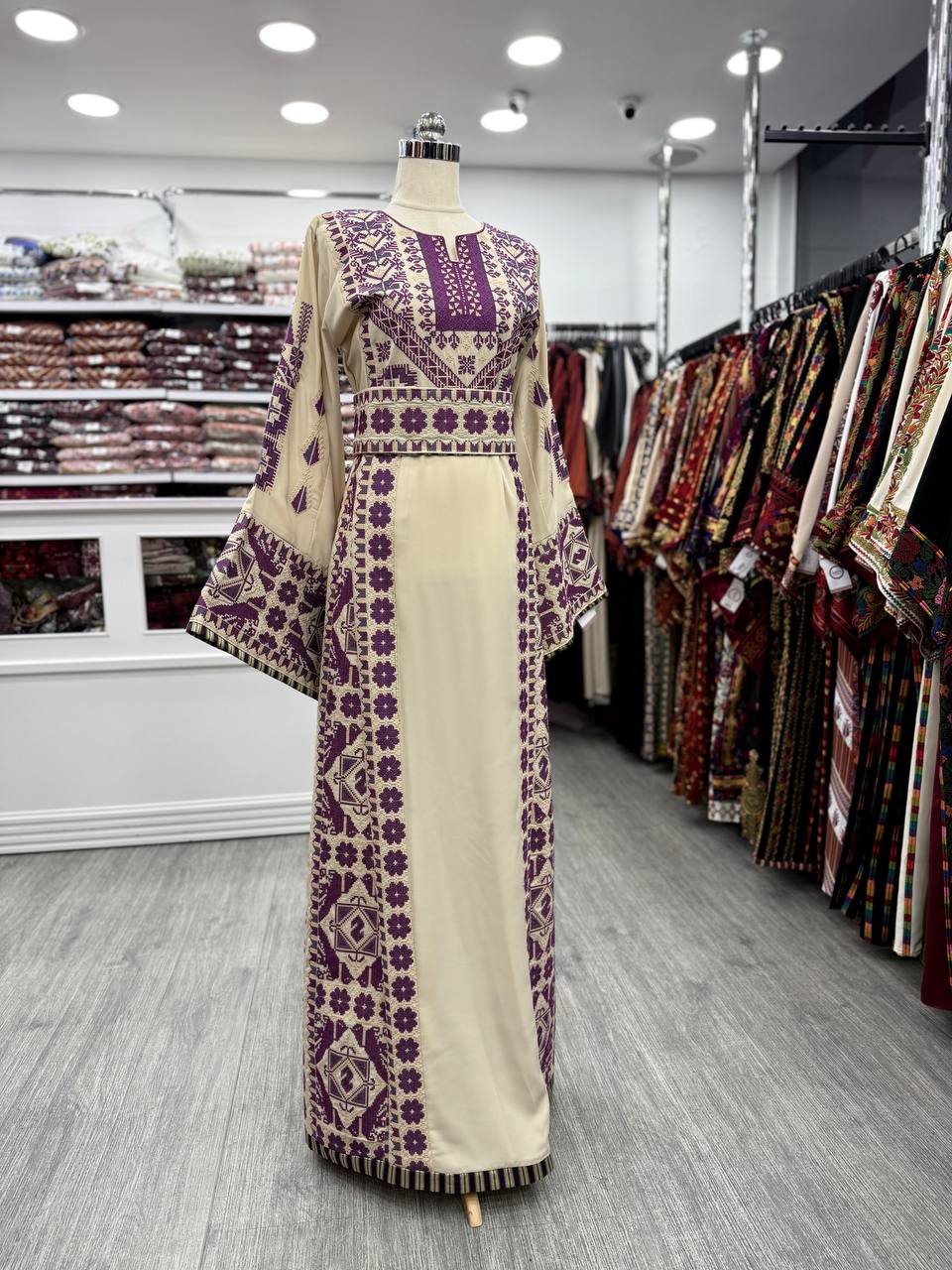 New Beige With Purple Tatreez Thobe