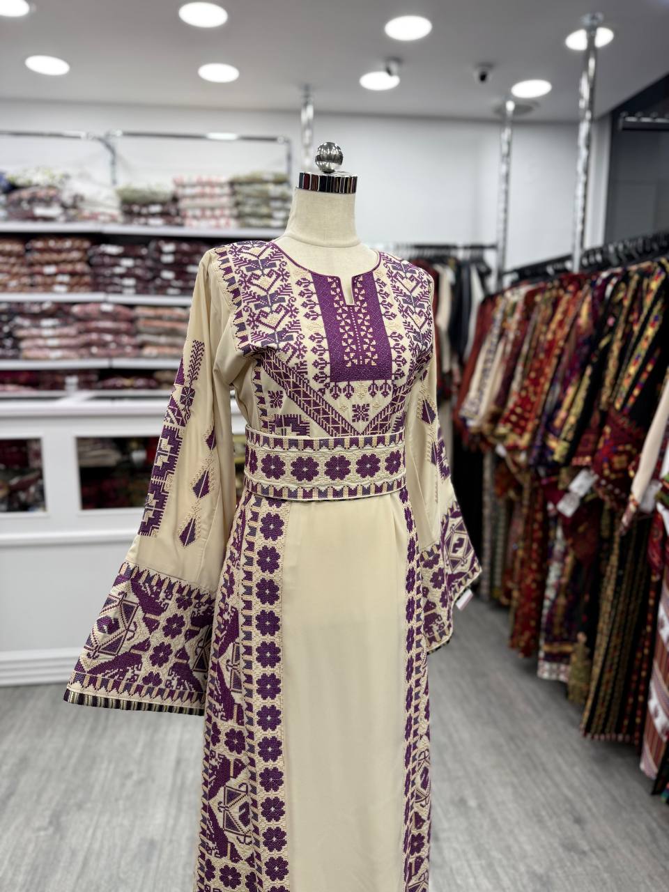 New Beige With Purple Tatreez Thobe