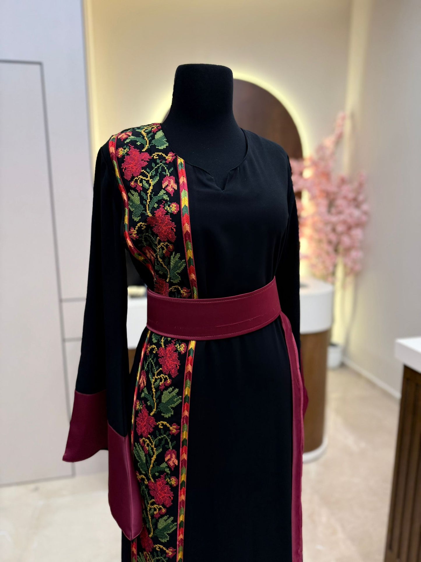 Exclusive Burgundy floral Tatreez Simple Thobe