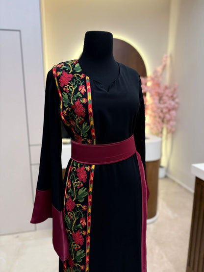 Exclusive Burgundy floral Tatreez Simple Thobe