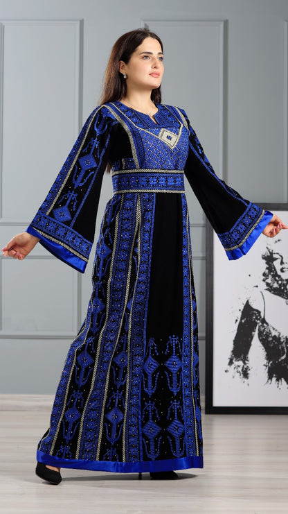 Indigo embroidery dress