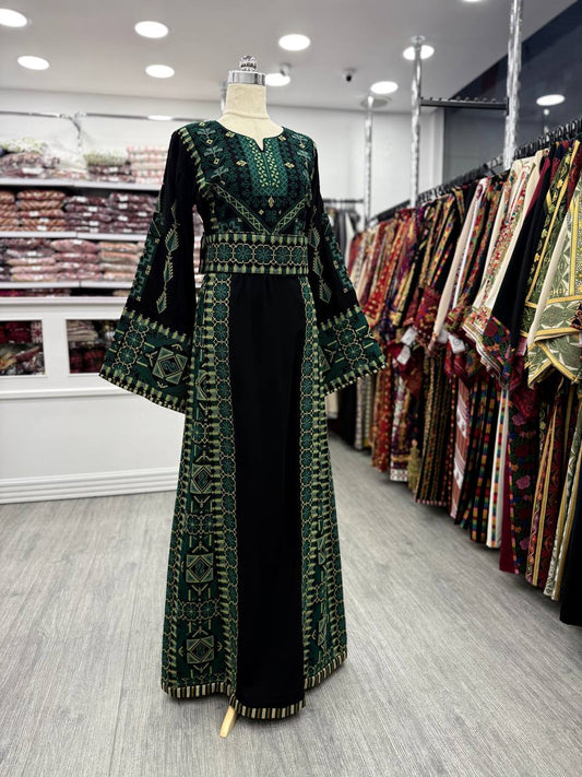 New Black with Green Tatreez Tradtional Falahi thobe