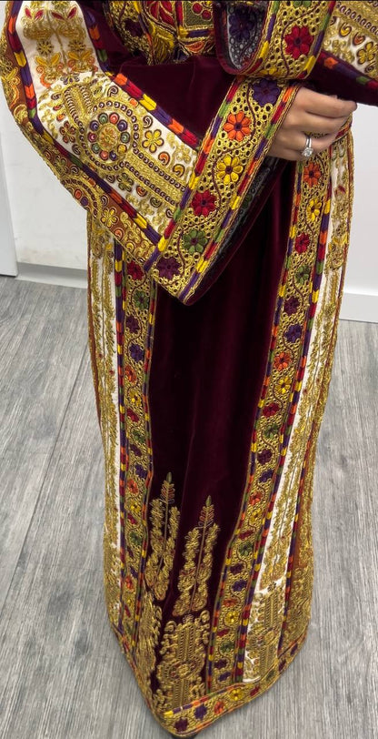 New Burgundy Velvet Malaka Thobe