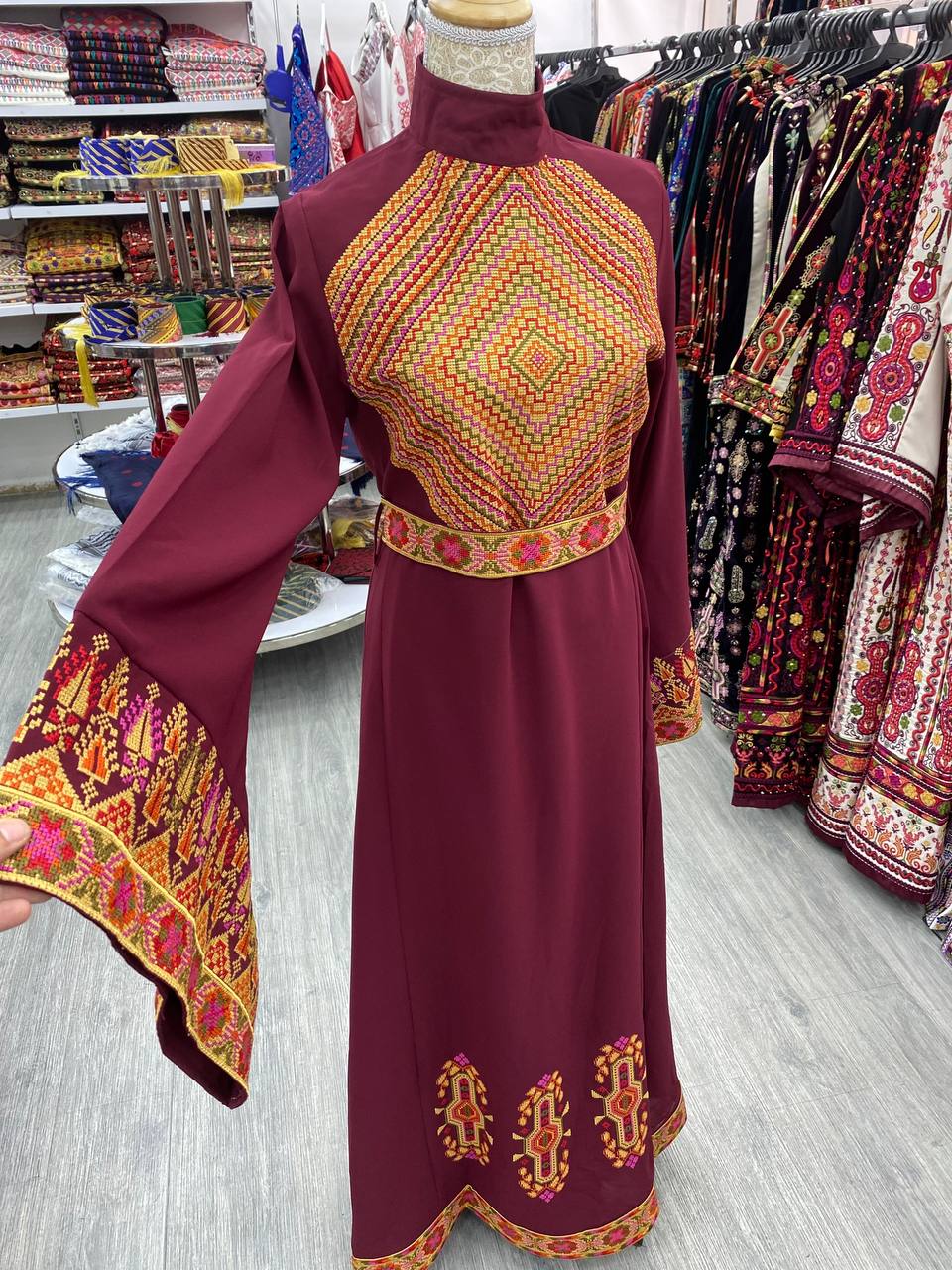 Long Sleeve Embroidered chiffon Dress
