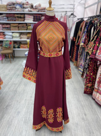 Long Sleeve Embroidered chiffon Dress