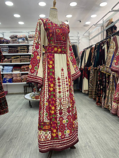 New beige Malka thobe with traditional colors