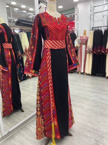 New Black Thobe with Traditional Red colors