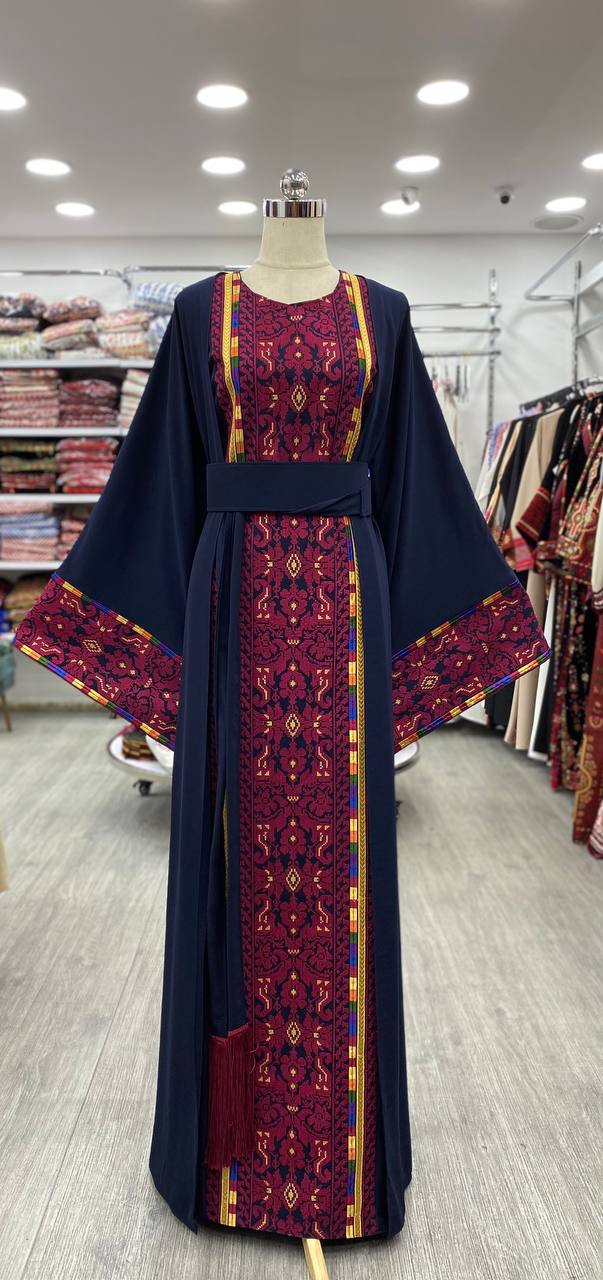 Exclusive Navy Blue Abaya With Traditional Colors