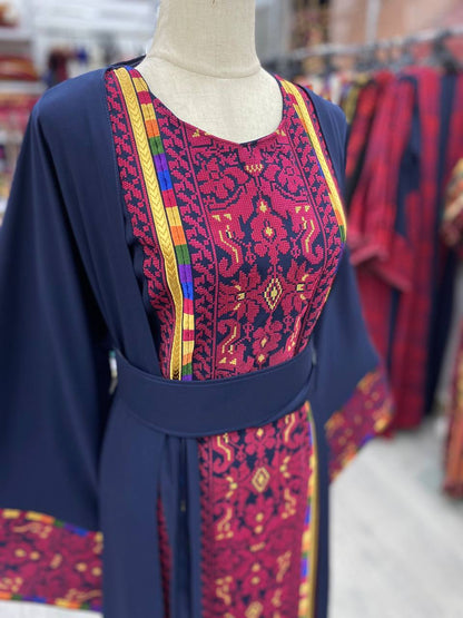 Exclusive Navy Blue Abaya With Traditional Colors