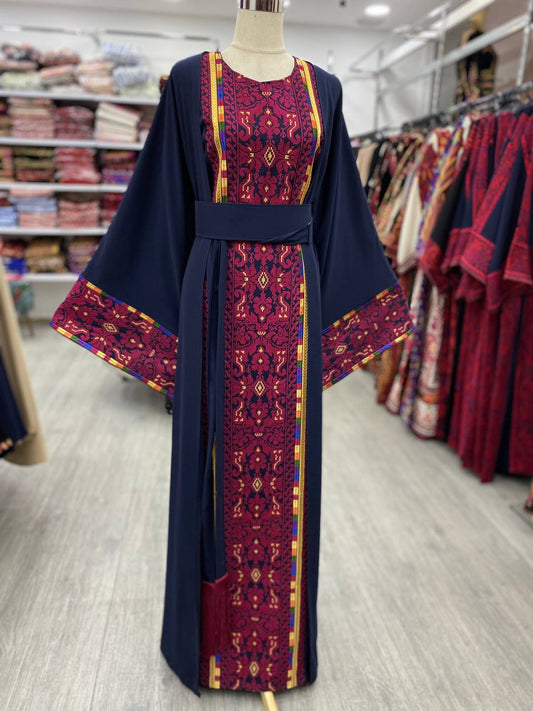 Exclusive Navy Blue Abaya With Traditional Colors