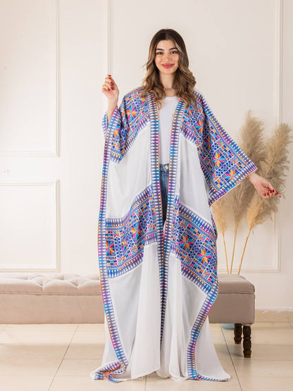 New white Tradtional Tatreez Abaya