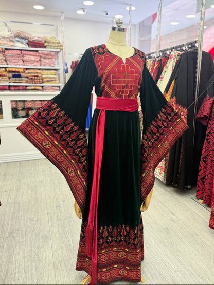 Green Long Sleeves Velvet Thobe