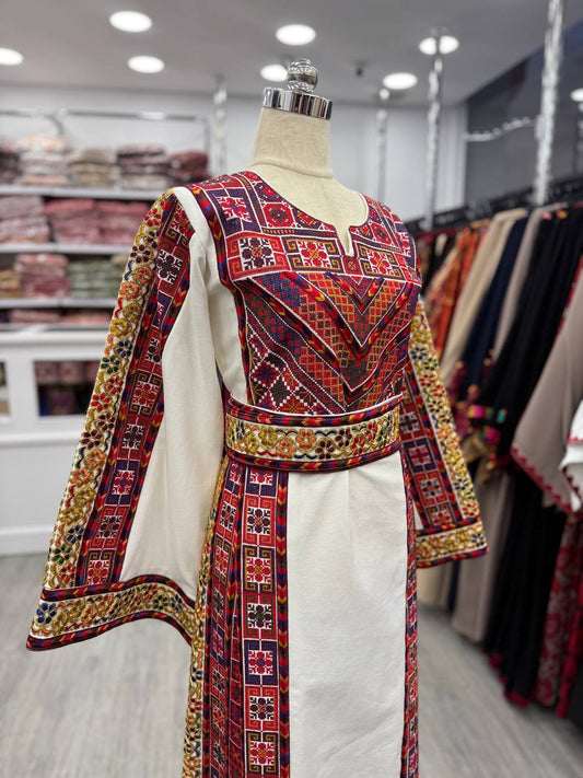 New White Etamin Heavy Embroidered thobe
