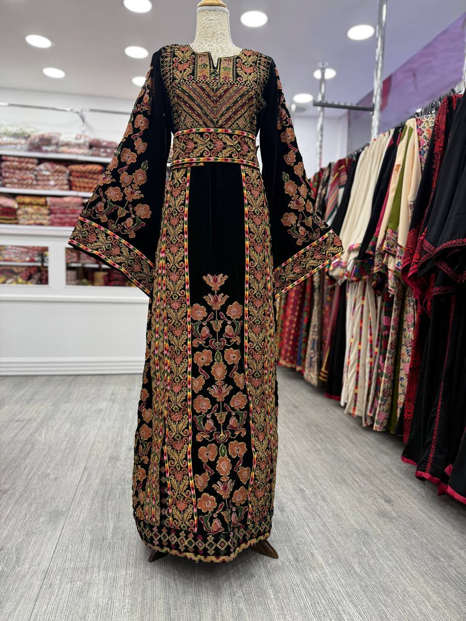 Green Velvet Floral Thobe Hand Beaded Preorder
