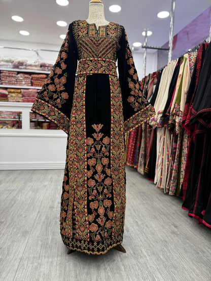 Green Velvet Floral Thobe Hand Beaded Preorder