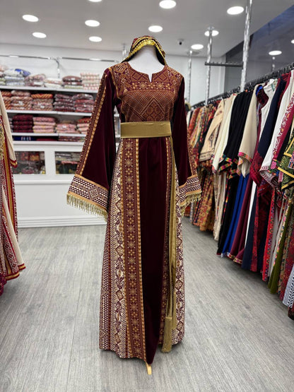 New Burgundy Velvet Traditional Thobe