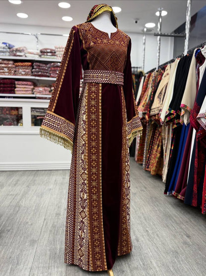 New Burgundy Velvet Traditional Thobe