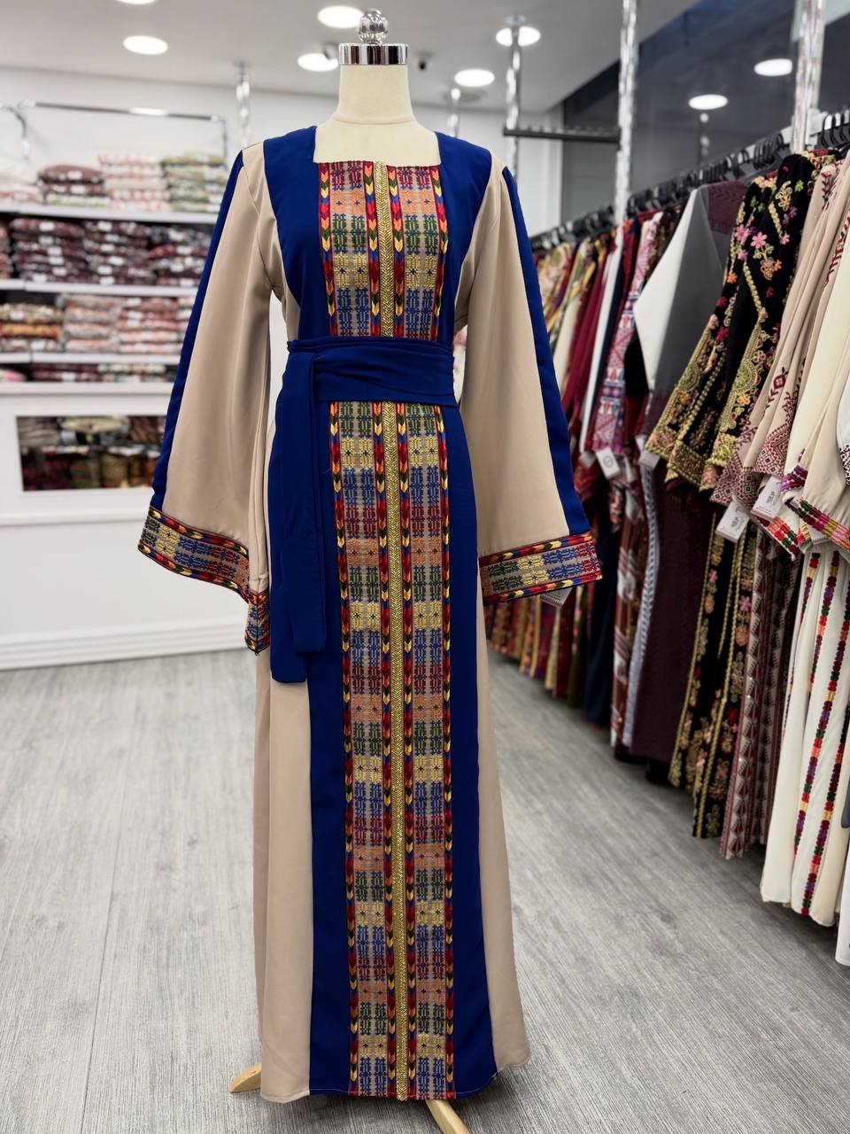 New Beige Simple Tatreez with kharaz dress